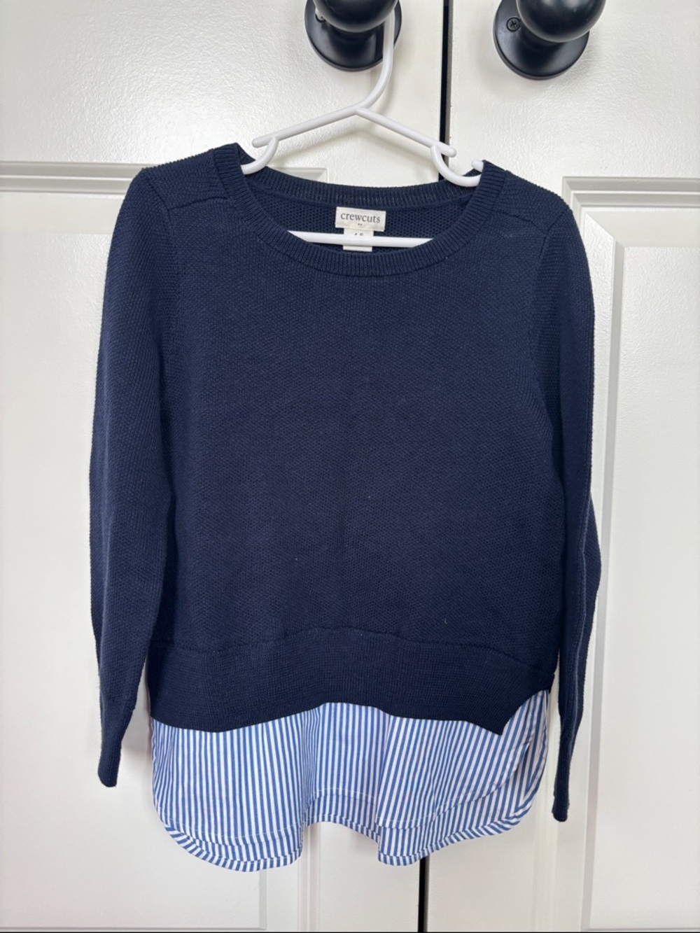 Crewcuts Navy Sweater with Blue & White Striped Shirt Hem